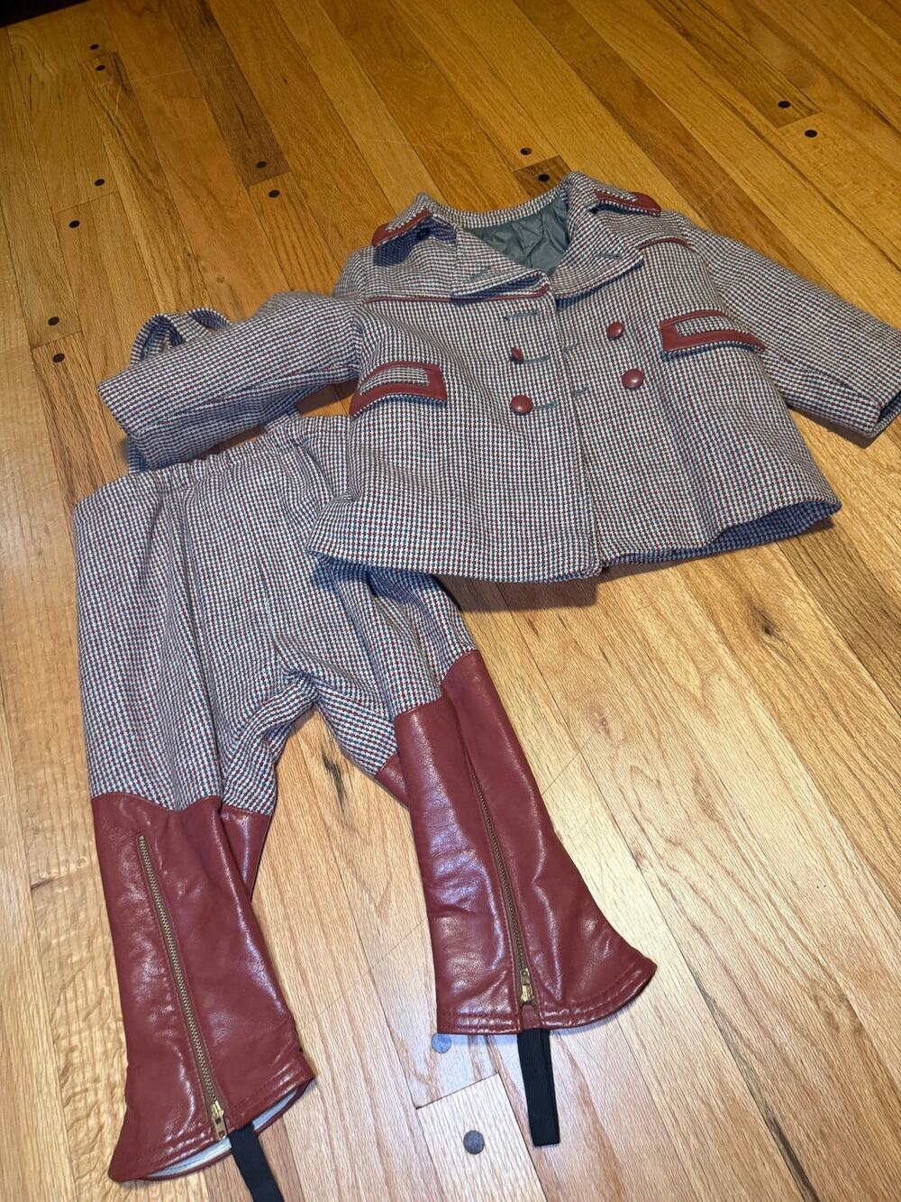 Vtg Hillston Clothes Girls Equestrian Riding Suit Jacket Jodhpurs Leather Trim
